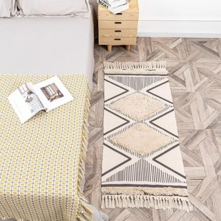 Thảm trang trí viền tua rua hình học Bắc Âu XF5949