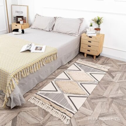 Thảm trang trí viền tua rua hình học Bắc Âu XF5949