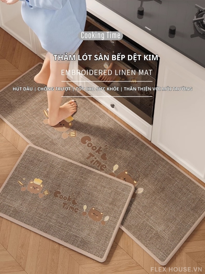 Thảm vải lanh dệt kim hình gấu nhỏ Cooking Time QZ8221 1 Thảm vải lanh dệt kim hình gấu nhỏ Cooking Time QZ8221