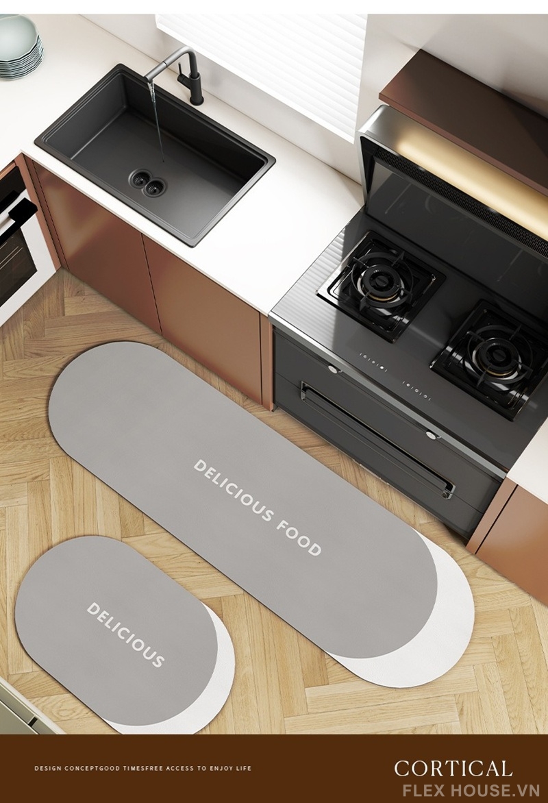 Thảm vải nhung chống trượt chữ Delicious Food YY7216 1 Thảm vải nhung chống trượt chữ Delicious Food YY7216