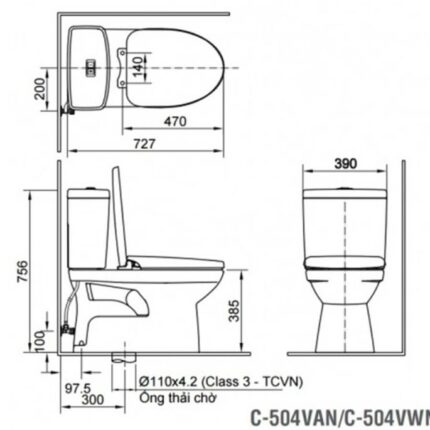 Bồn cầu nhấn xả nắp êm 2 khối Inax C-504VAN-2