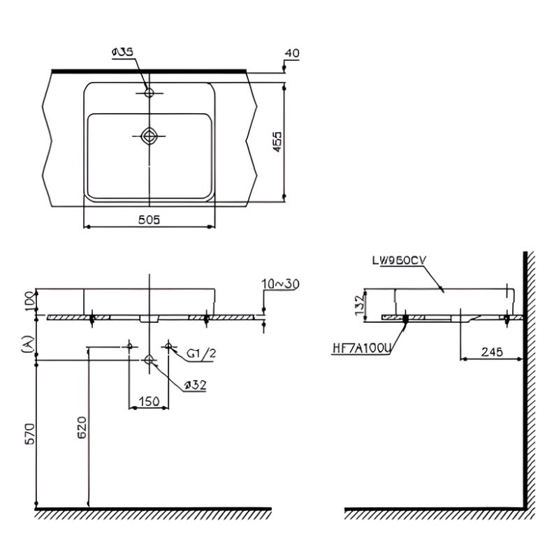 Chậu rửa mặt đặt bàn men sứ dáng vuông TOTO LT950C 3 Chậu rửa mặt đặt bàn men sứ dáng vuông TOTO LT950C 4