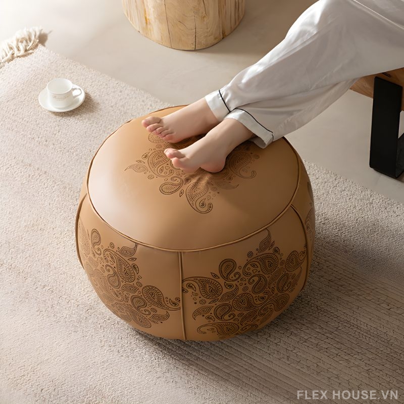 Ghế đôn sofa bọc da phong cách Tây Âu DO8549 5 Ghế đôn sofa bọc da phong cách Tây Âu DO8549 9