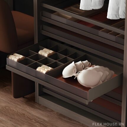 Giá đựng đồ lót chia ngăn bọc da âm tủ Taura 24956