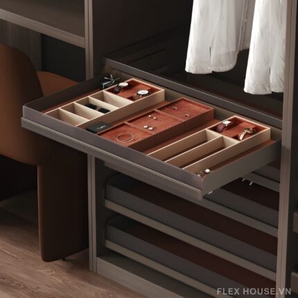 Khay đựng đồ trang sức âm tủ bọc da Taura 24256