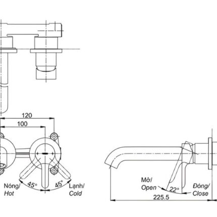 Vòi lavabo nóng lạnh gật gù gắn tường LB TOTO TLS01310B