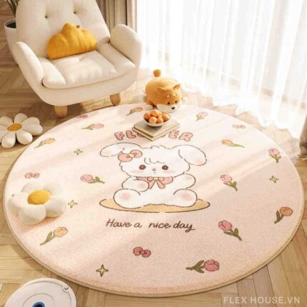 Thảm tròn trải lót sàn cho trẻ hoa tulip pastel JX5074.02