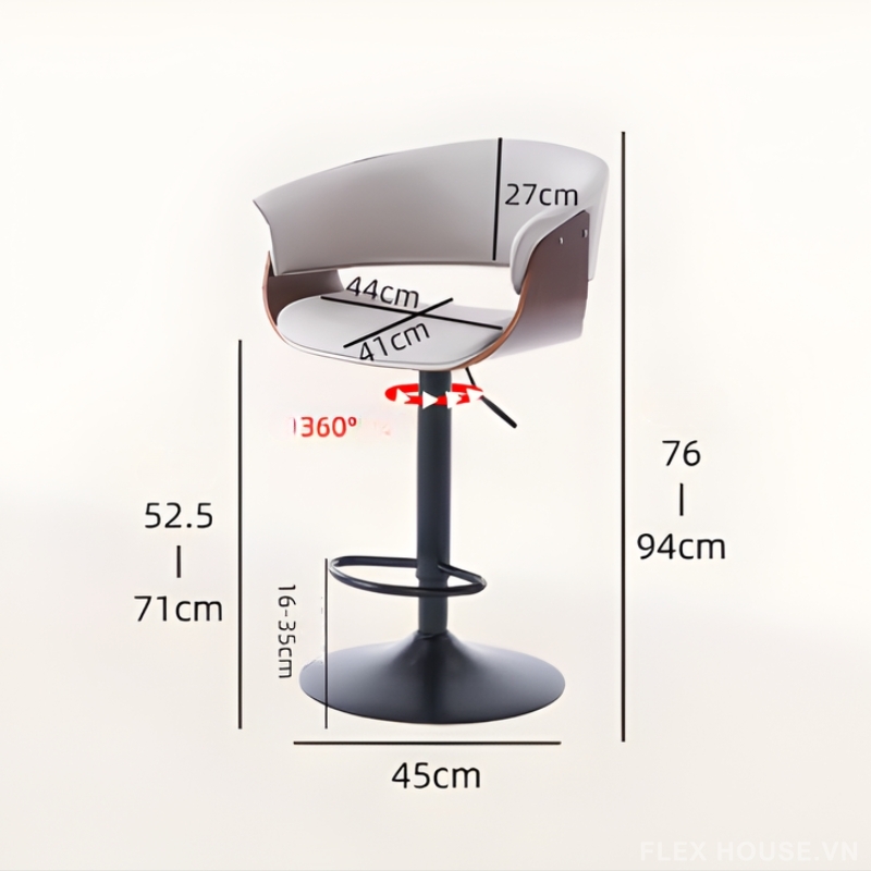 Ghế quầy bar Bauhaus lưng tựa điều chỉnh xoay 360 độ XH8795 9 Ghế quầy bar Bauhaus lưng tựa điều chỉnh xoay 360 độ XH8795 9