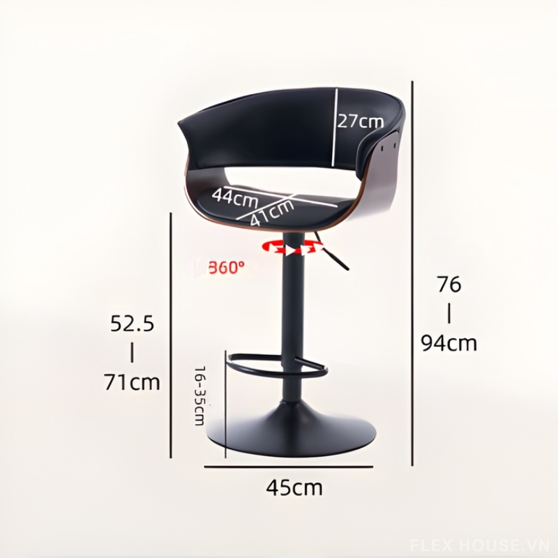 Ghế quầy bar Bauhaus lưng tựa điều chỉnh xoay 360 độ XH8795 11 Ghế quầy bar Bauhaus lưng tựa điều chỉnh xoay 360 độ XH8795 11