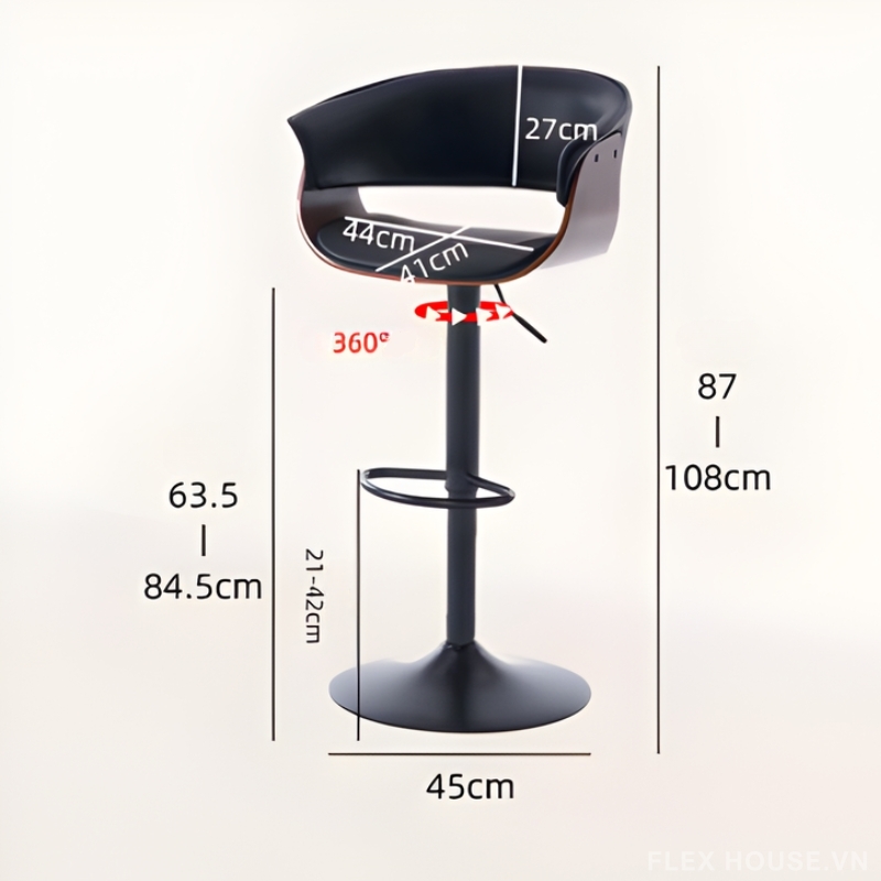 Ghế quầy bar Bauhaus lưng tựa điều chỉnh xoay 360 độ XH8795 8 Ghế quầy bar Bauhaus lưng tựa điều chỉnh xoay 360 độ XH8795 8