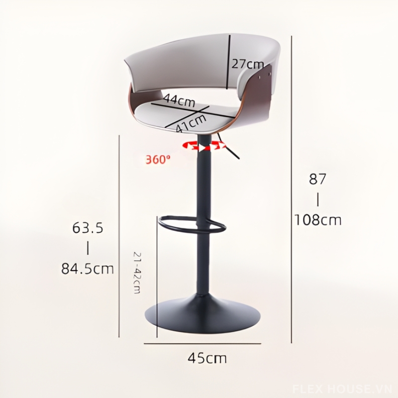 Ghế quầy bar Bauhaus lưng tựa điều chỉnh xoay 360 độ XH8795 7 Ghế quầy bar Bauhaus lưng tựa điều chỉnh xoay 360 độ XH8795 7