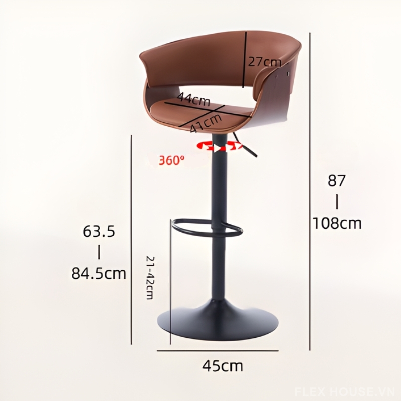 Ghế quầy bar Bauhaus lưng tựa điều chỉnh xoay 360 độ XH8795 6 Ghế quầy bar Bauhaus lưng tựa điều chỉnh xoay 360 độ XH8795