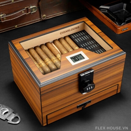 Hộp bảo quản xì gà gỗ tuyết tùng có khóa số CGL3414