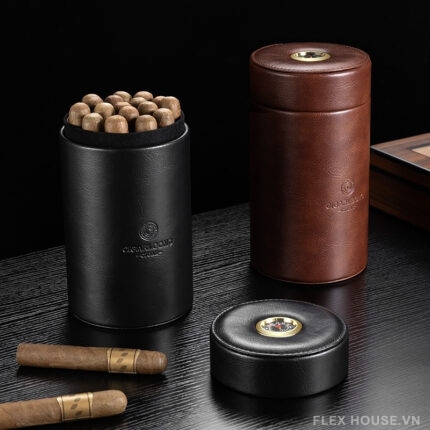 Hộp đựng cigar bọc da dạng ống có ẩm kế CGL0714