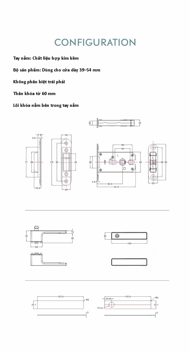 Khoá cửa tay gạt giấu khóa hiện đại Taura Z8-258 11 Khoá cửa tay gạt giấu khóa hiện đại Taura Z8-258 18