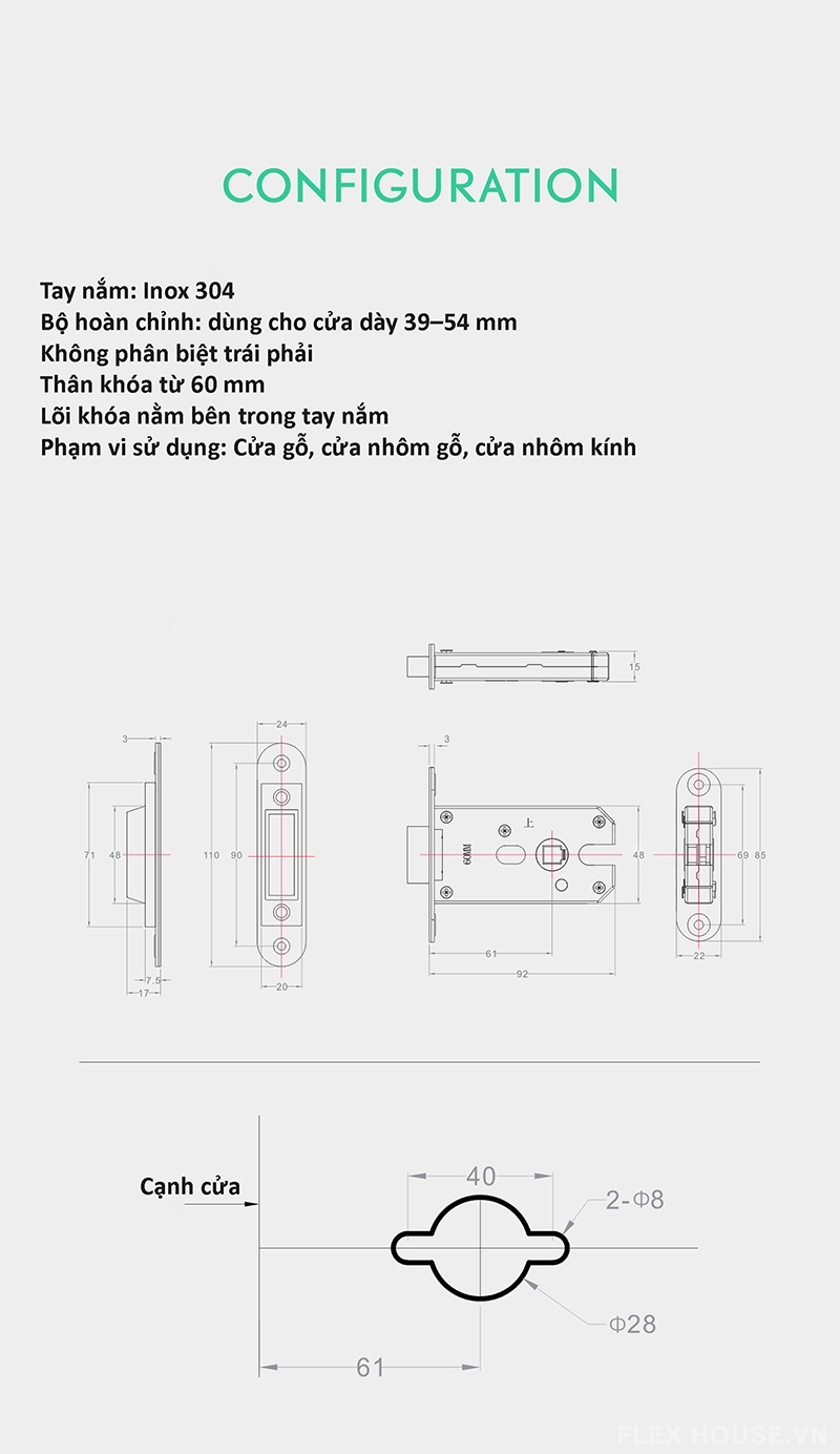 Khoá cửa tay gạt hợp kim khóa ẩn Taura Z8-272X 9 Khoá cửa tay gạt hợp kim khóa ẩn Taura Z8-272X 13