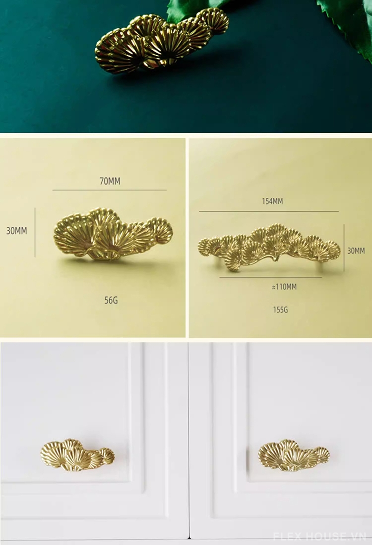 Tay nắm tủ đồng thau lá thông nghệ thuật ZPK586 5 Tay nắm tủ đồng thau lá thông nghệ thuật ZPK586 10