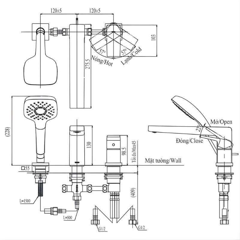 Vòi xả bồn tắm nóng lạnh kèm sen tắm TOTO TBG10305AA 3 Vòi xả bồn tắm nóng lạnh kèm sen tắm TOTO TBG10305AA 4