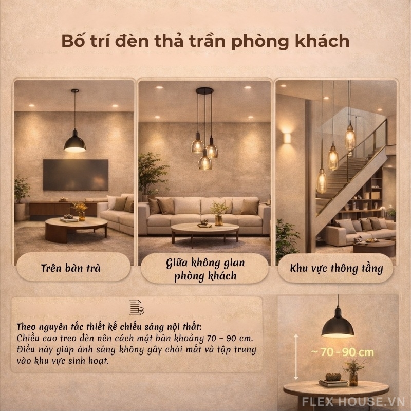 Bố trí đèn phòng khách: Nguyên tắc thiết kế chiếu sáng khoa học cho không gian sống hiện đại 6 Nguyên tắc bố trí đèn thả trần phòng khách