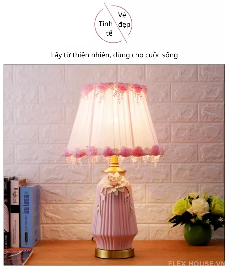 Đèn bàn gốm sứ chao vải lụa Shabby Chic SRL3875 2 Đèn bàn gốm sứ chao vải lụa Shabby Chic SRL3875