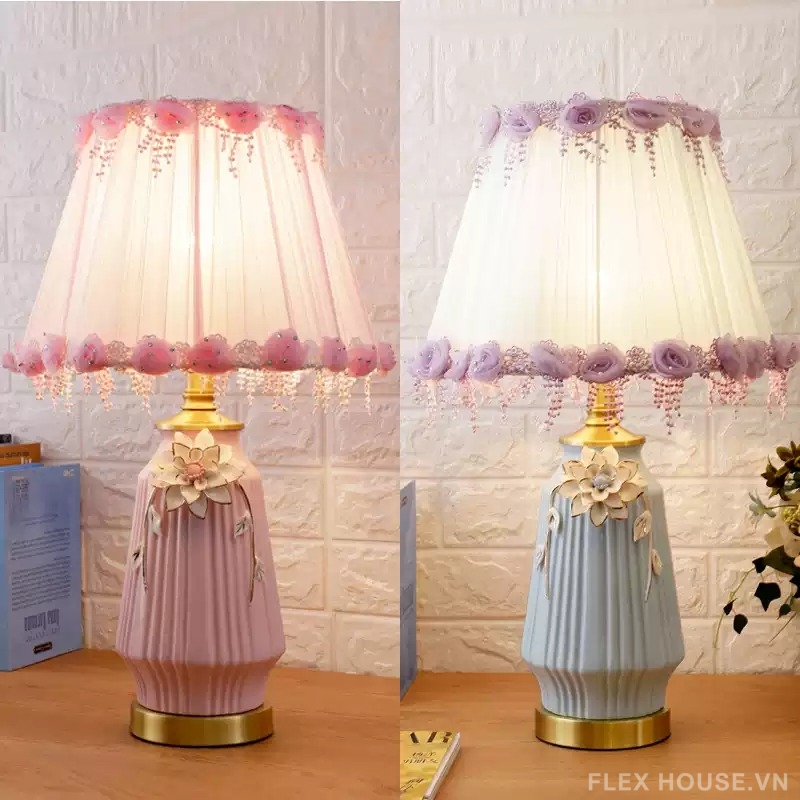 Đèn bàn gốm sứ chao vải lụa Shabby Chic SRL3875 1 Đèn bàn gốm sứ chao vải lụa Shabby Chic SRL3875