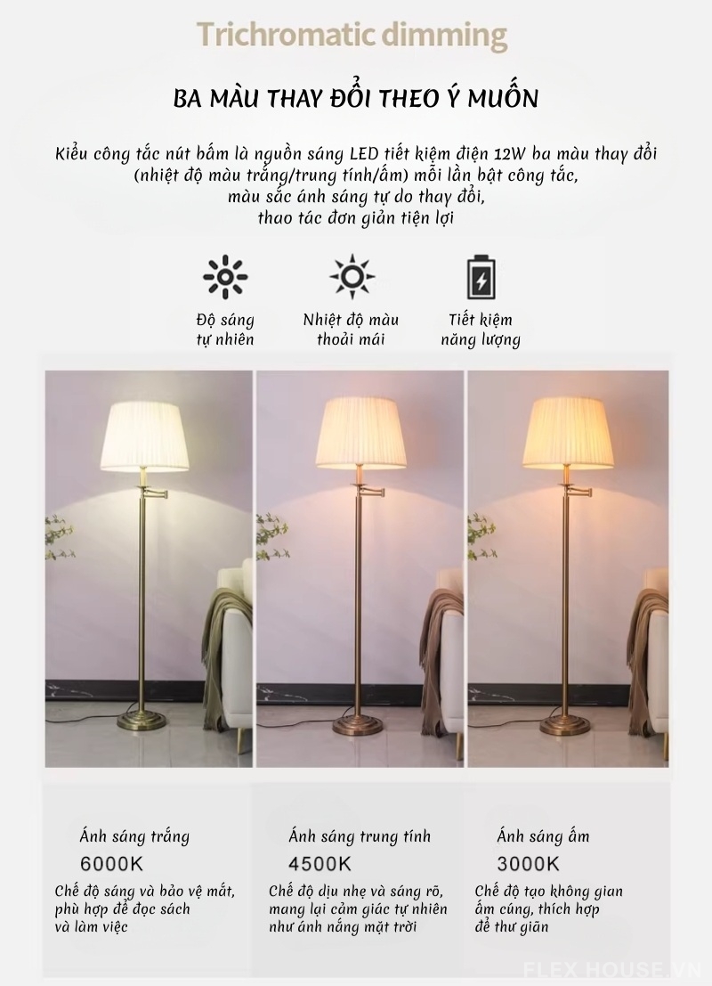 Đèn cây thân sắt sơn nướng chao vải style Nordic YS9990 8 Đèn cây thân sắt sơn nướng chao vải style Nordic YS9990