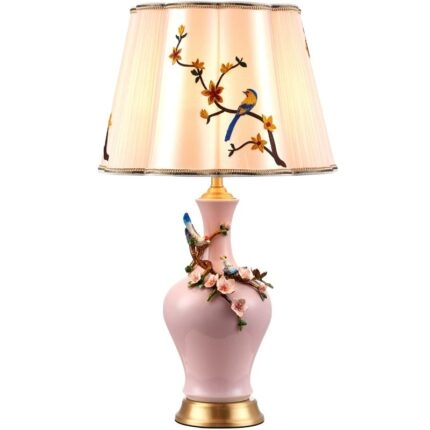 Đèn gốm vẽ men màu và chân đế đồng cổ điển SRL6359