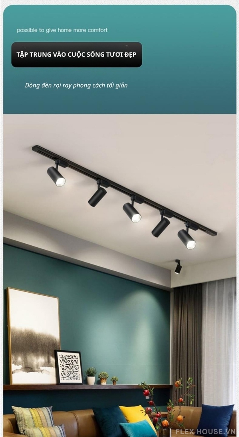 Ray trượt nhôm cao cấp và bộ đầu nối đèn rọi ray SM9189 1 Đèn LED COB ray trượt bằng nhôm sơn mài SM9188