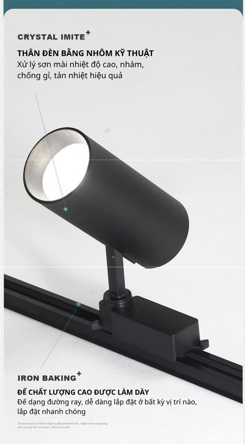 Bộ đèn LED COB trắng đen thanh ray nhôm trượt 1m SM9190 3 Bộ đèn LED COB trắng đen thanh ray nhôm trượt 1m SM9190