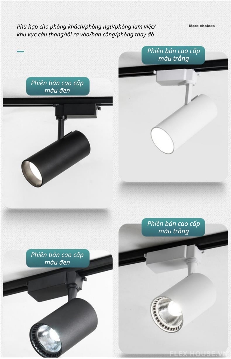 Ray trượt nhôm cao cấp và bộ đầu nối đèn rọi ray SM9189 5 Đèn LED COB ray trượt bằng nhôm sơn mài SM9188