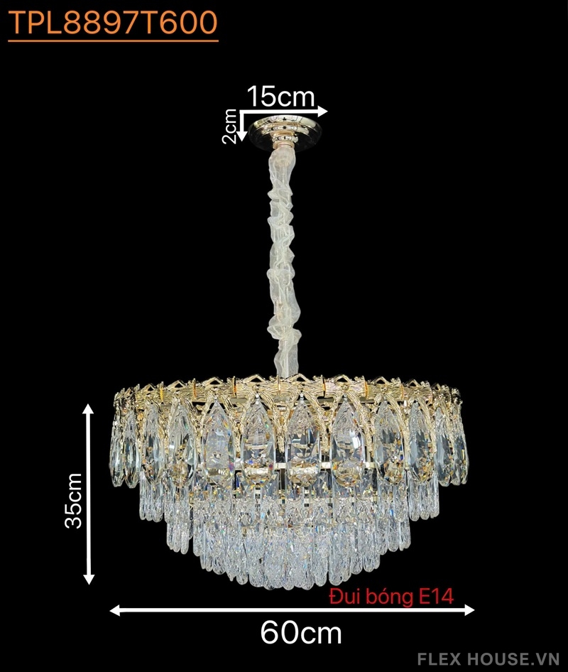 Đèn thả trần thác sao pha lê K9 cao cấp TPL8897 14 Đèn thả trần thác sao pha lê K9 cao cấp TPL8897