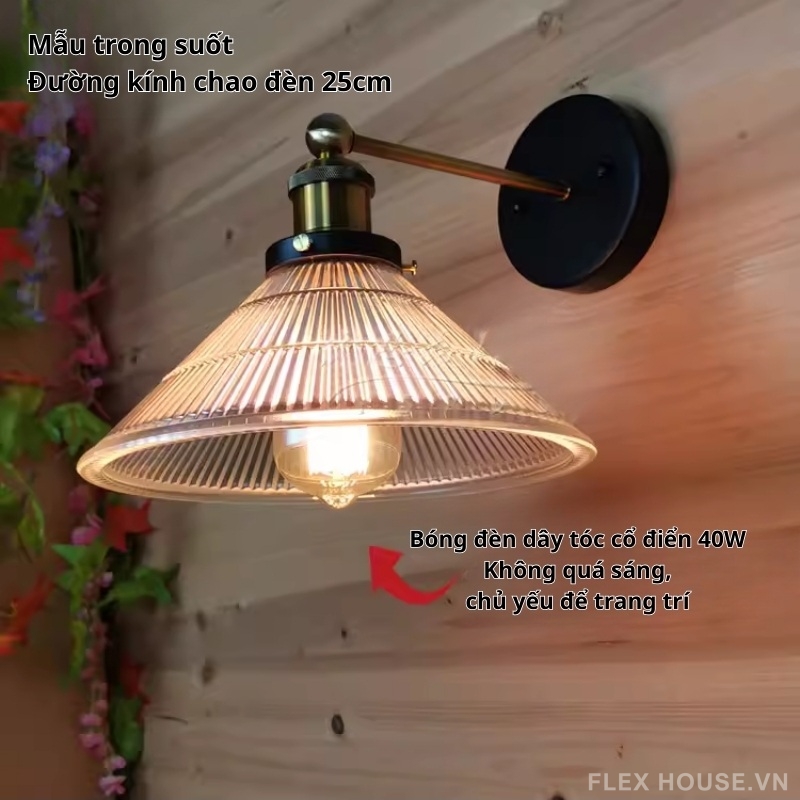 Đèn treo tường chao thủy tinh thân thép kiểu Mỹ US7211 8 Đèn treo tường chao thủy tinh thân thép kiểu Mỹ US7211.40