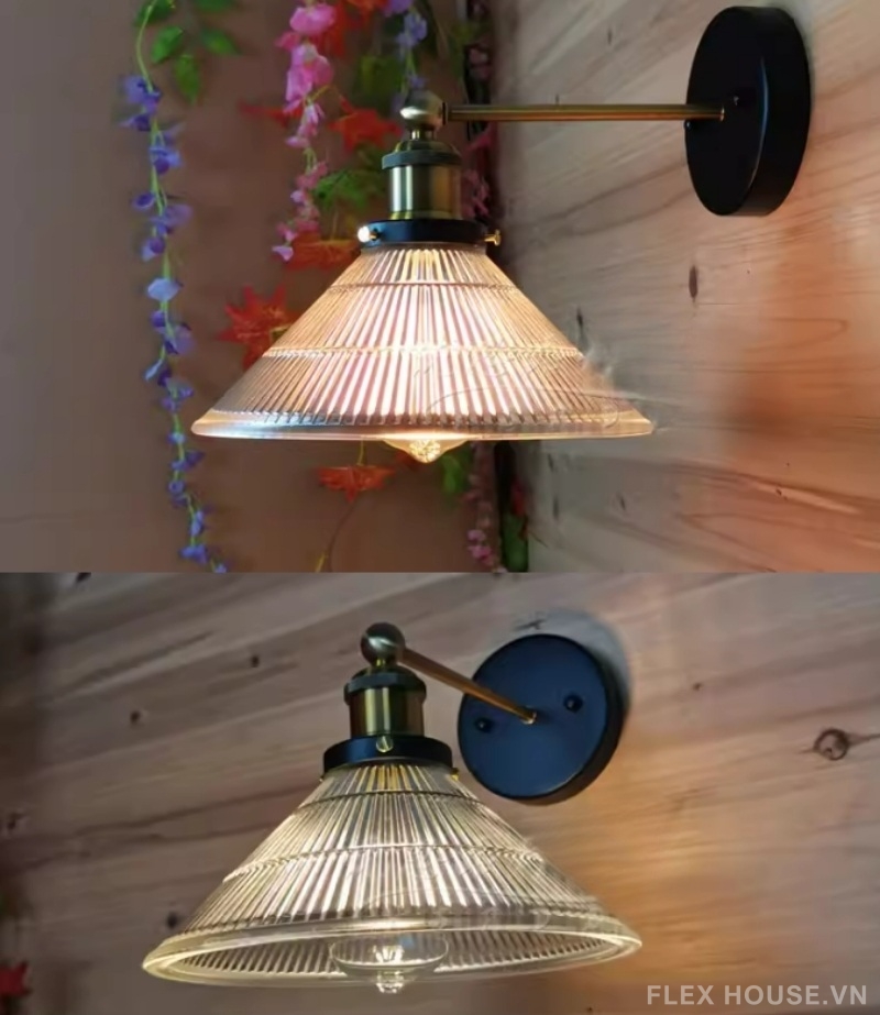 Đèn treo tường chao thủy tinh thân thép kiểu Mỹ US7211 5 Đèn treo tường chao thủy tinh thân thép kiểu Mỹ US7211