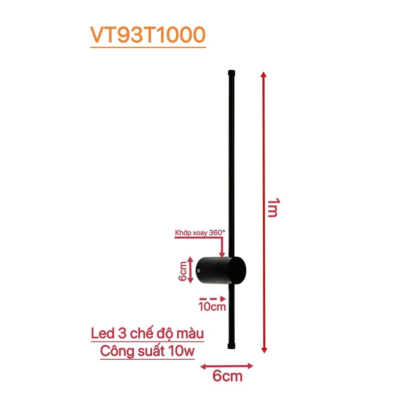 Đèn tường dạng thanh dài hiện đại LED 3 chế độ VT93 13 Đèn tường dạng thanh dài hiện đại LED 3 chế độ VT93T1000