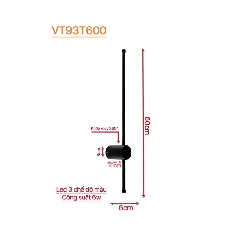 Đèn tường dạng thanh dài hiện đại LED 3 chế độ VT93 11 Đèn tường dạng thanh dài hiện đại LED 3 chế độ VT93T600