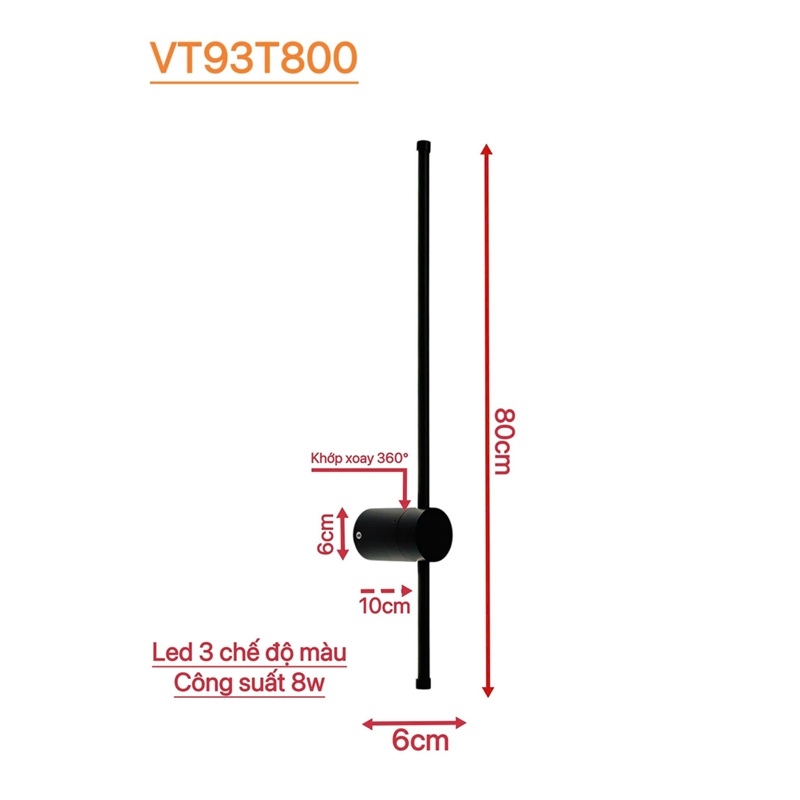 Đèn tường dạng thanh dài hiện đại LED 3 chế độ VT93 12 Đèn tường dạng thanh dài hiện đại LED 3 chế độ VT93T800