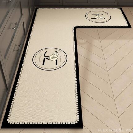 Thảm bếp chữ L họa tiết monogram sang trọng HY9862.L