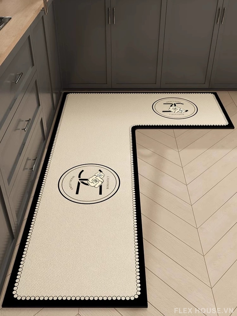 Thảm bếp chữ L họa tiết monogram sang trọng HY9862 6 Thảm bếp chữ L họa tiết monogram sang trọng HY9862.L