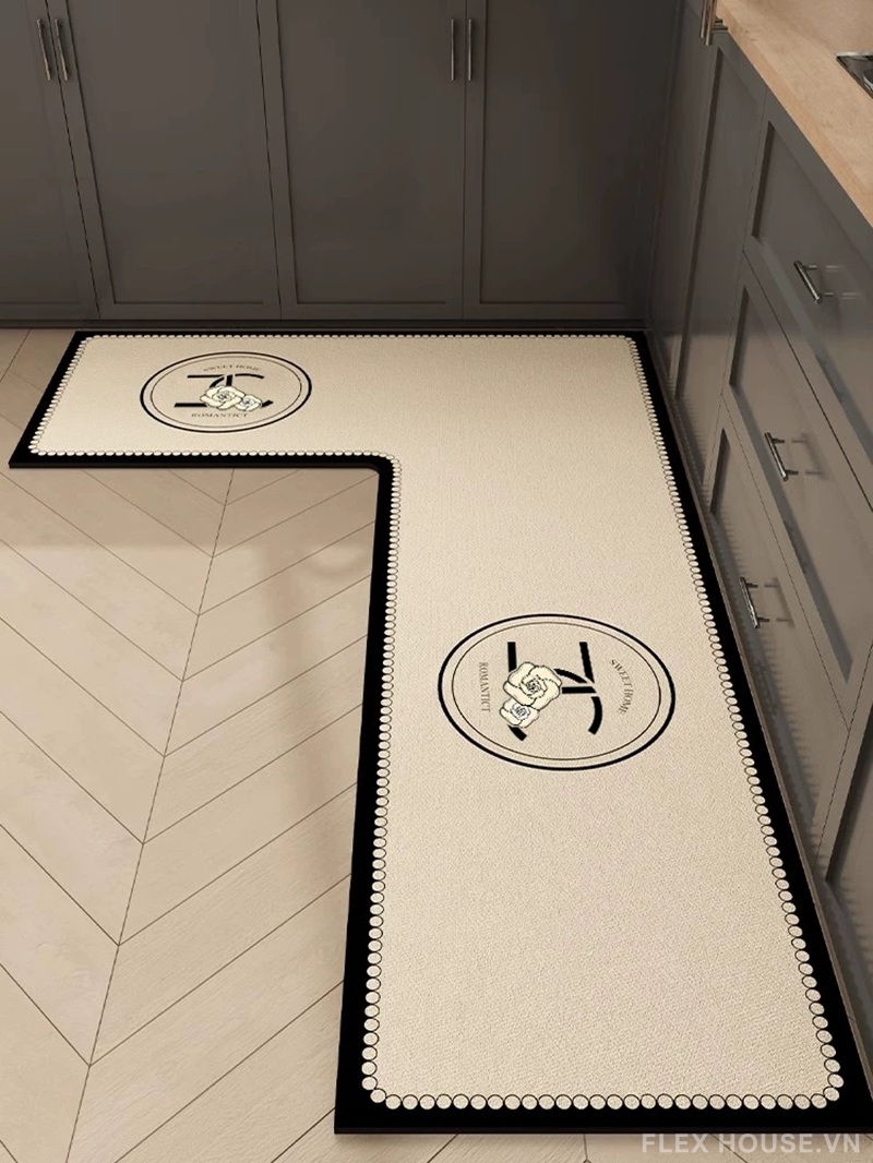 Thảm bếp chữ L họa tiết monogram sang trọng HY9862 5 Thảm bếp chữ L họa tiết monogram sang trọng HY9862.R