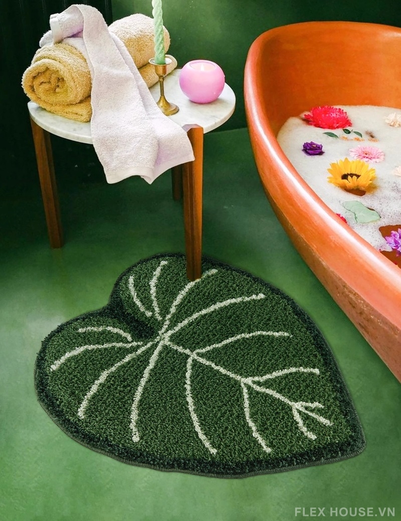 Thảm dệt Tufting dáng lá hoa hồng môn đế TPE QZ7585 3 Thảm dệt Tufting dáng lá hoa hồng môn đế TPE QZ7585