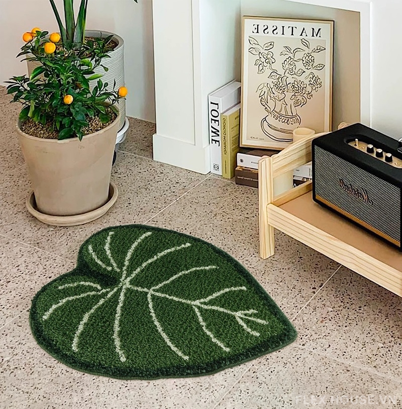 Thảm dệt Tufting dáng lá hoa hồng môn đế TPE QZ7585 1 Thảm dệt Tufting dáng lá hoa hồng môn đế TPE QZ7585