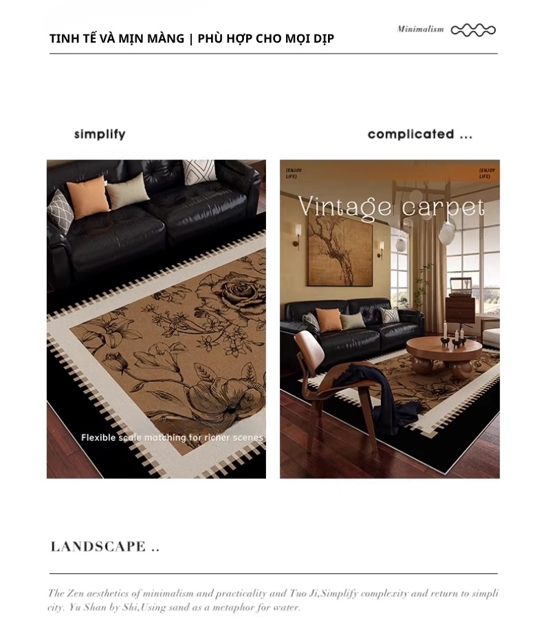 Thảm hoa văn nâu trầm Mid-Century Modern HY3969 2 Thảm hoa văn nâu trầm Mid-Century Modern HY3969