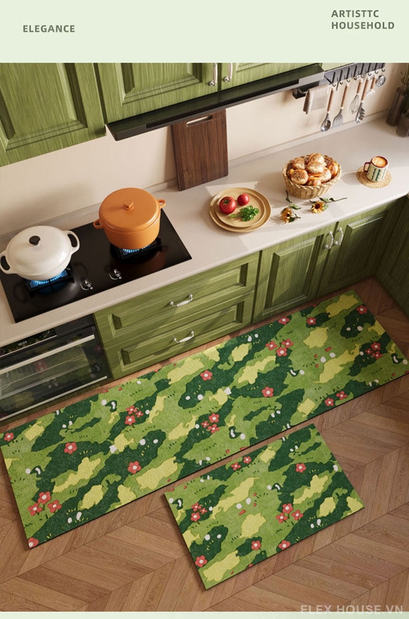 Thảm nhà bếp bằng đất tảo cát họa tiết hoa lá HY8140 2 Thảm nhà bếp bằng đất tảo cát họa tiết hoa lá HY8140