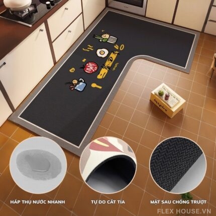 Thảm nhà bếp cao cấp họa tiết Cooking vui nhộn QZ2167.L