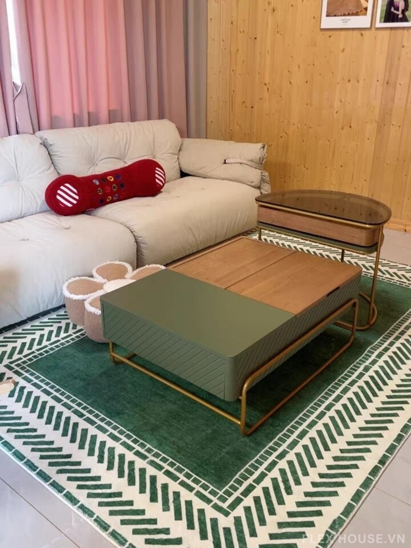 Thảm phòng khách nhung xanh viền hình học YY8469 5 Thảm phòng khách nhung xanh viền hình học YY8469