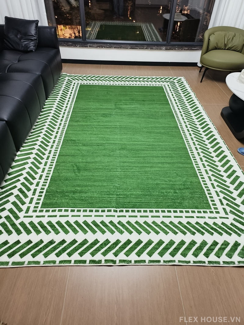 Thảm phòng khách nhung xanh viền hình học YY8469 6 Thảm phòng khách nhung xanh viền hình học YY8469