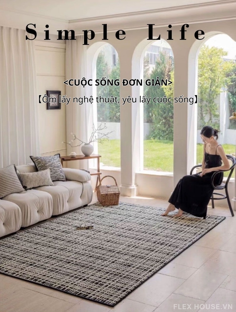 Thảm polyester họa tiết kẻ Nordic tối giản SH0061 1 Thảm polyester họa tiết kẻ Nordic tối giản SH0061