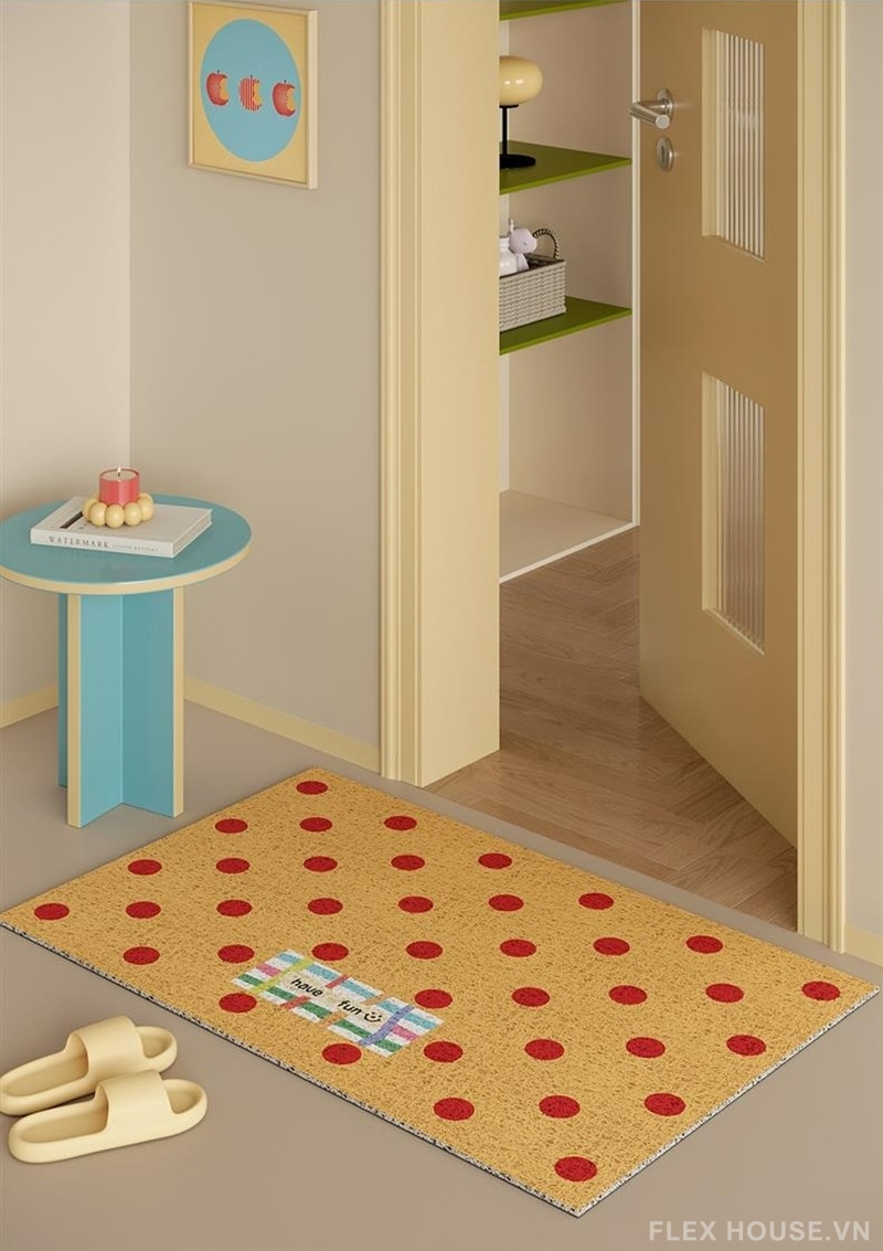 Thảm PVC dệt sợi vòng họa tiết chấm bi retro SH4685 5 Thảm PVC dệt sợi vòng họa tiết chấm bi retro SH4685