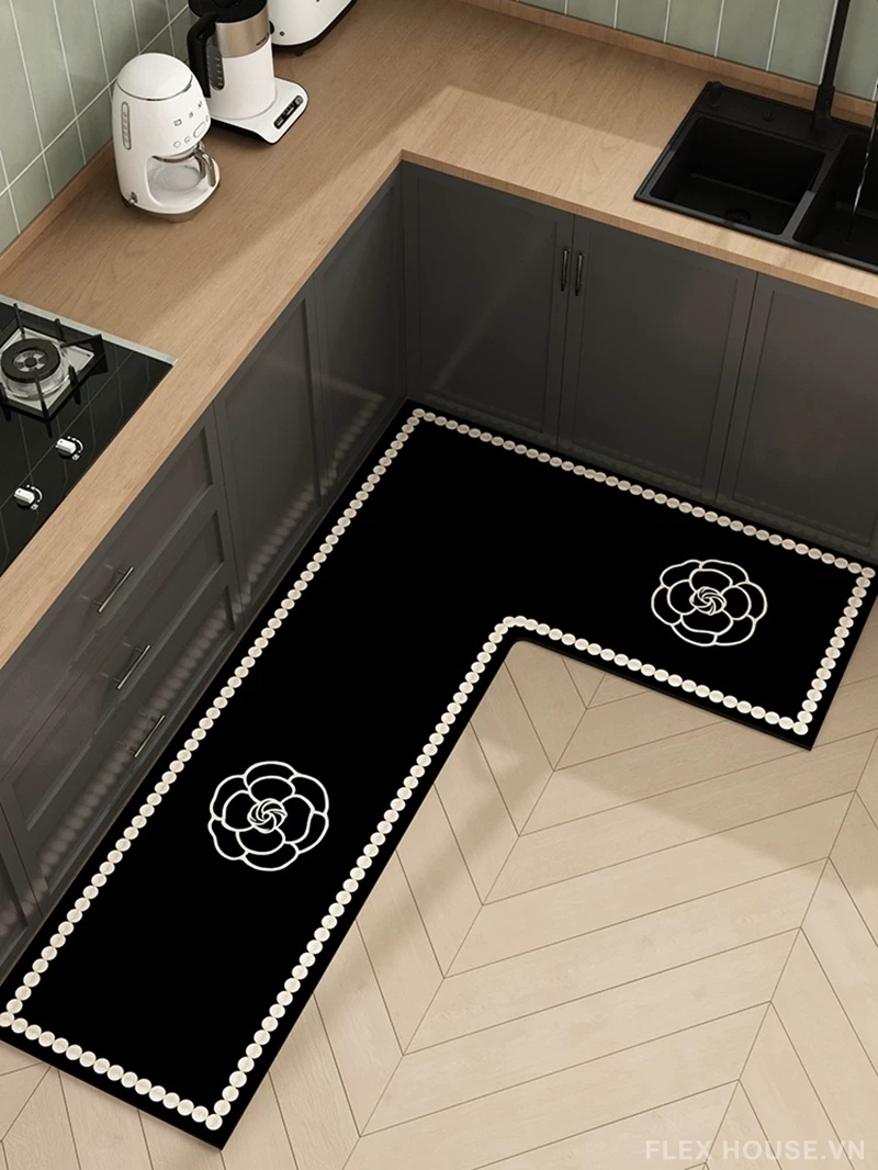 Thảm tảo cát trải góc bếp chữ L hình hoa trà HY9866 5 Thảm tảo cát trải góc bếp chữ L hình hoa trà HY9866.L