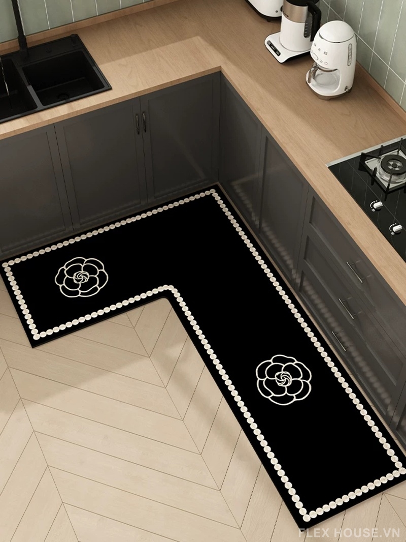 Thảm tảo cát trải góc bếp chữ L hình hoa trà HY9866 4 Thảm tảo cát trải góc bếp chữ L hình hoa trà HY9866.R